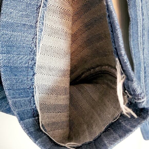 Anthropologie Unpublished Striped Wide Leg Cropped Blue Denim Jeans Women's 28 - Picture 6 of 8